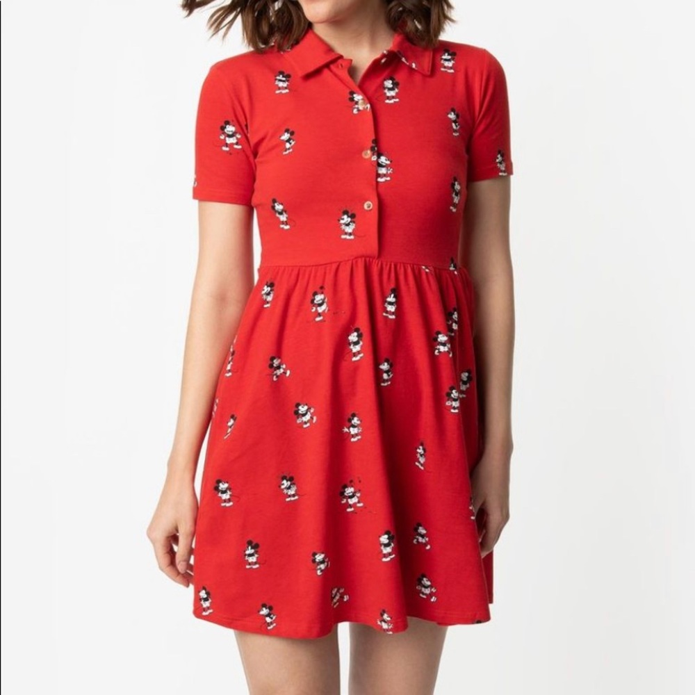 Disney Mickey Mouse Print Red Dress With Collar - DLR Pop Up Mickey Celebration